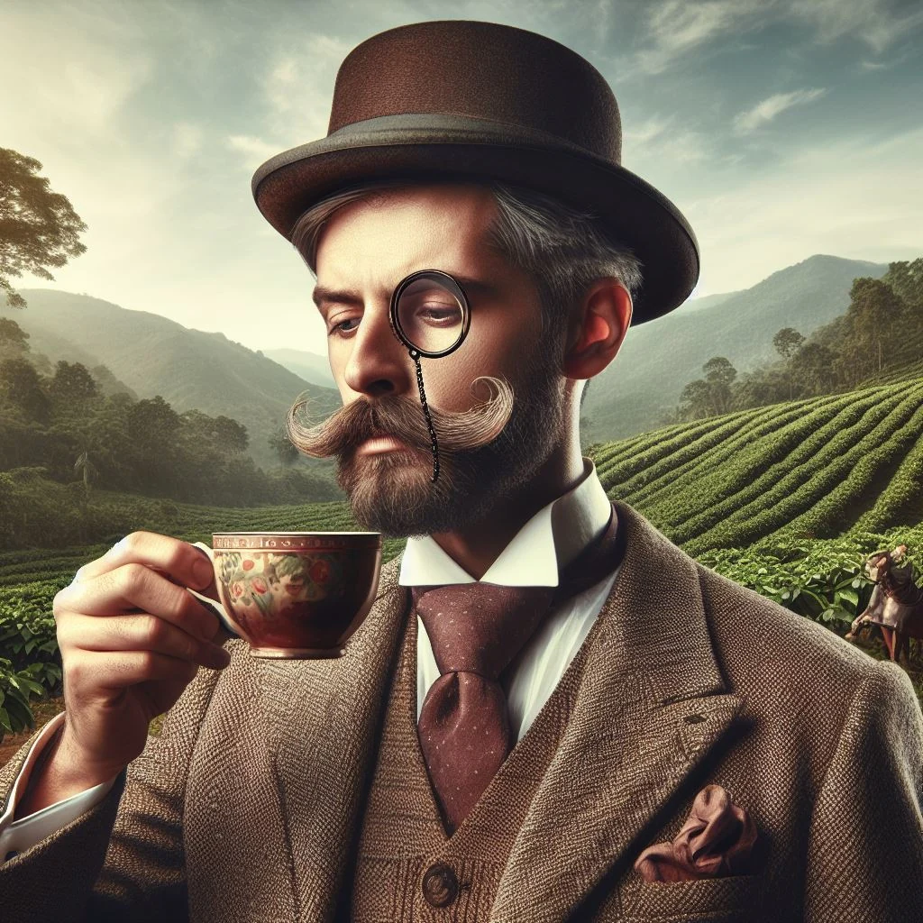 Illustration evoking a nineteenth-century coffee baron in the Vale do Café